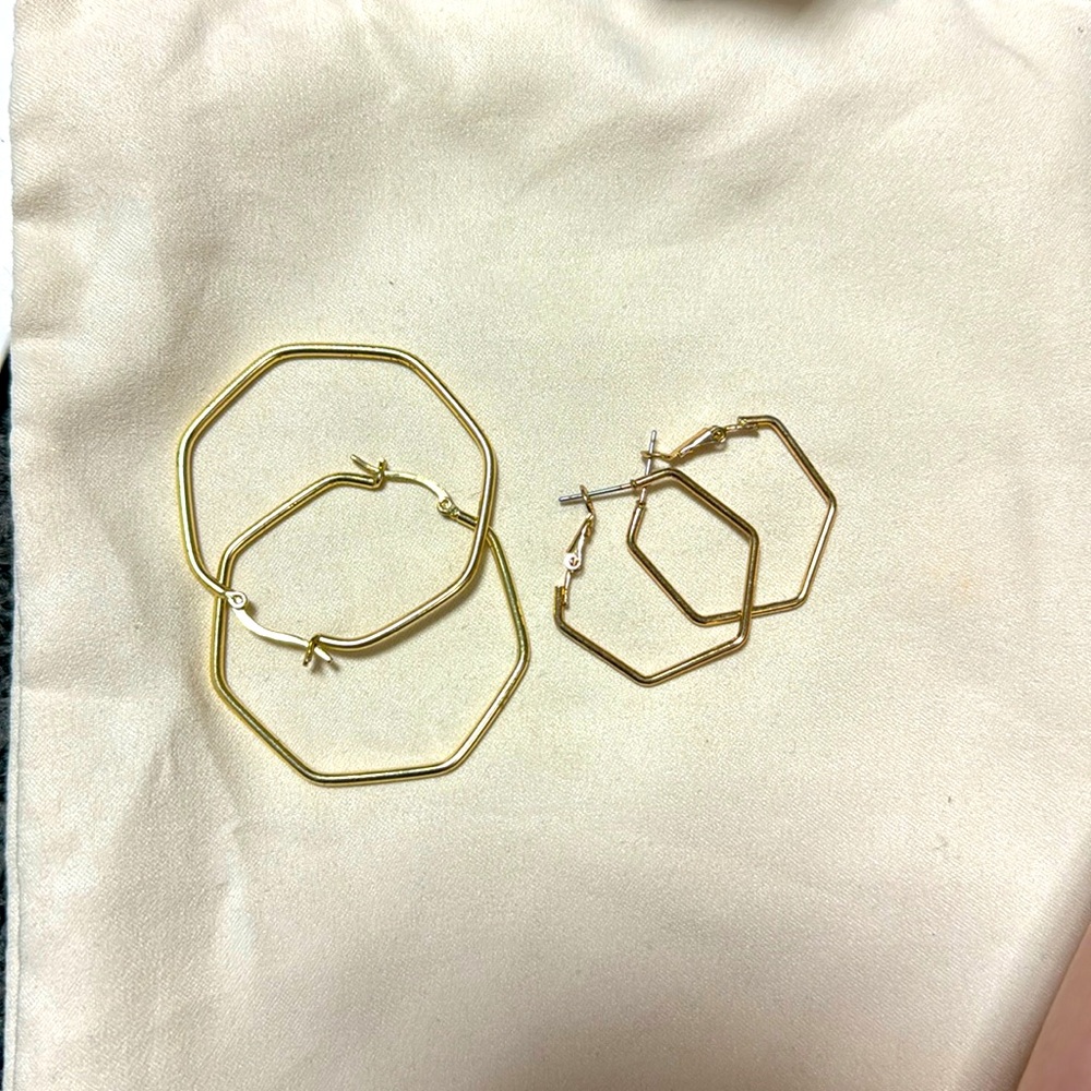 Geometric gold hoop 2 pair set earrings
